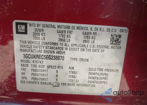 2014 Chevrolet Silverado 1500 2Lt z USA, uszkodzony, nr VIN 3GCUKREC5EG238870